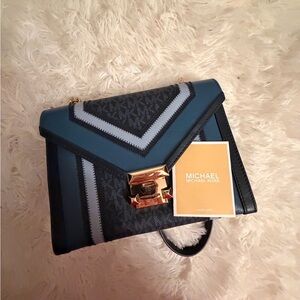 Michael Kors Black and Blue Chevron Purse
